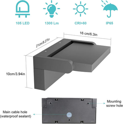 Klighten 24W Wandleuchte Aussen Innen, Wasserdicht IP65 Aussenwandleuchte Modern Wandlampe mit Schwe