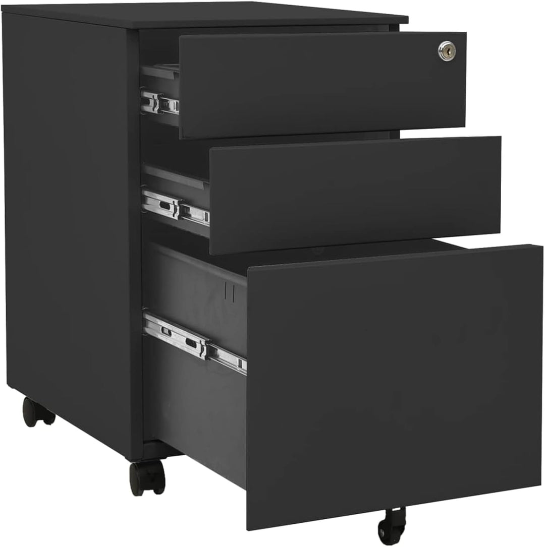 Homgoday Aktenschrank mit Rollen Büroschrank Rollschrank Rollcontainer Schubladenschrank mit 3 Schub