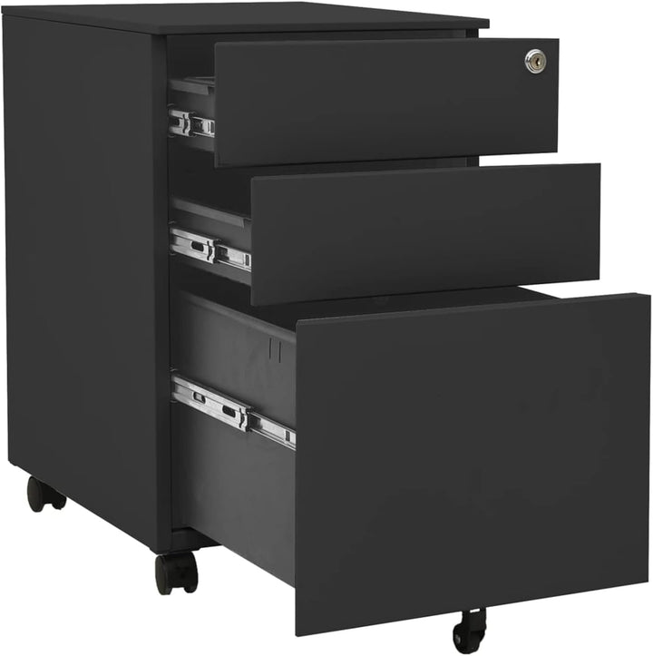 Homgoday Aktenschrank mit Rollen Büroschrank Rollschrank Rollcontainer Schubladenschrank mit 3 Schub