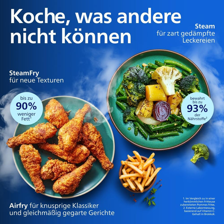 Philips Steam Airfryer 5000 Series Megabasket - Heissluftfritteuse mit Dampf-Funktion - Steam, Airfr