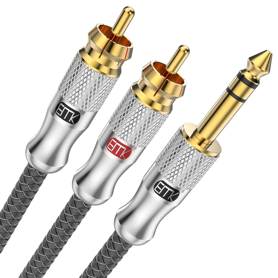 EMK 1/4 Zoll auf 2x Cinch Kabel, 6.35mm TRS Stereo Klinke zu Dual RCA Adapterkabel, Y-Splitter Audio