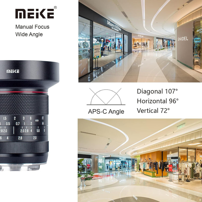 Meike 10mm F2.0 Ultra Wide Angle Zero Distortion APS-C Objektiv mit manueller Fokussierung Kompatibe