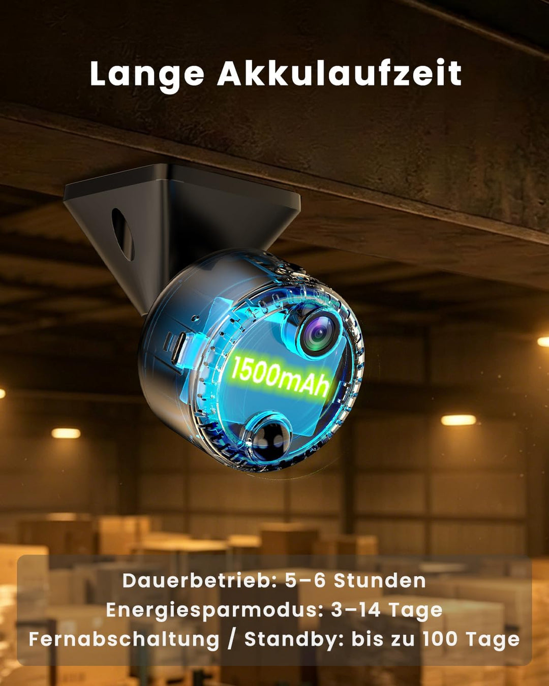 Mini Kamera 4K WLAN Überwachungskamera innen kabellos mit Akku, 2,4/5 GHz WiFi, Live-Übertragung auf