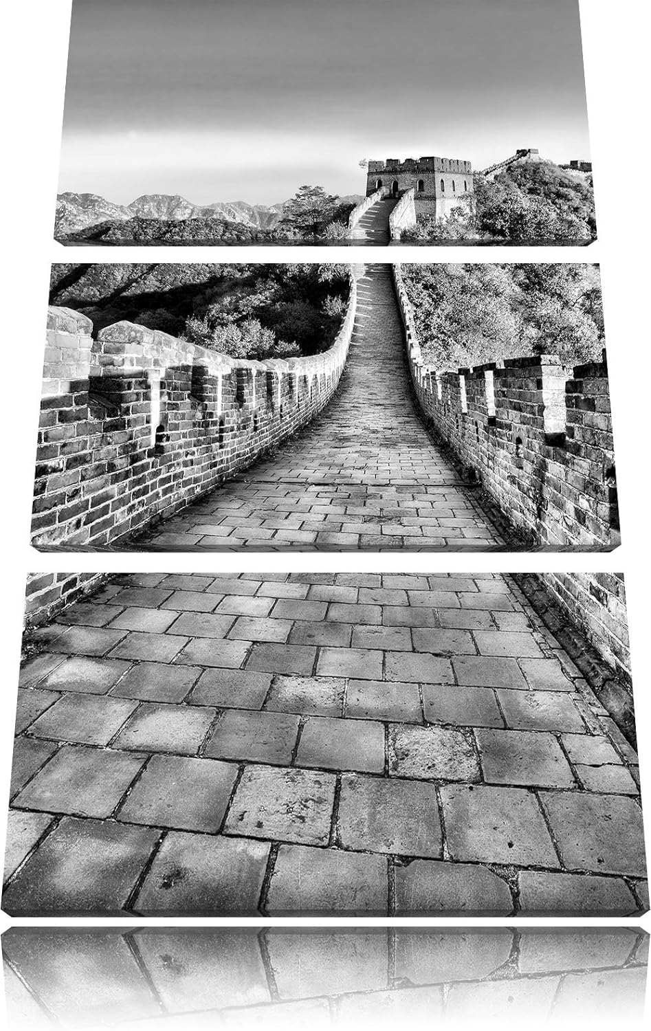 Pixxprint Monocrome, Grosse chinesische Mauer bei Sonnenaufgang 3-Teiler Leinwandbild 120x80 Bild au