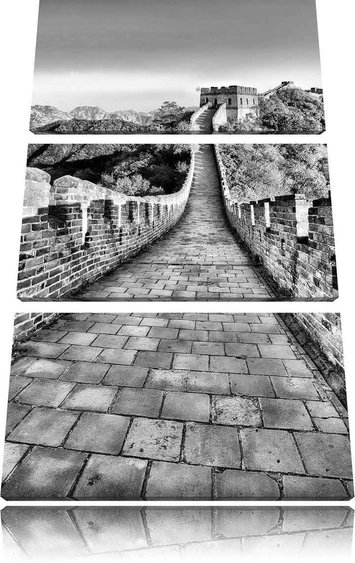 Pixxprint Monocrome, Grosse chinesische Mauer bei Sonnenaufgang 3-Teiler Leinwandbild 120x80 Bild au