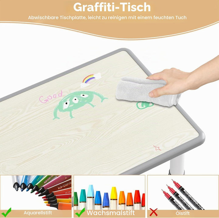 Garvee Kindertisch- und 6-Stuhl-Set, höhenverstellbares Kindertisch- und Stuhlset für Kinder von 2-1