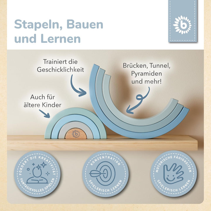 Bieco Holz Regenbogen Baby blau - Steckspiel Holz - Motorikspielzeug Holz Baby Regenbogen Holz gross