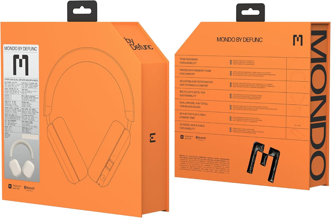 Defunc Mondo Over-Ears Wireless Headphones with Optional Cable - 45H of Active Play Time - Bluetooth