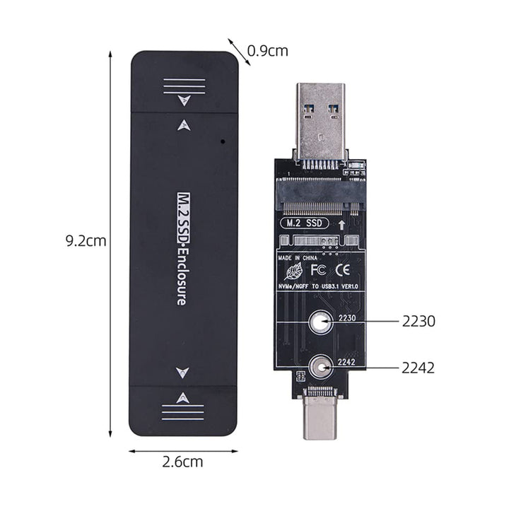 Cablecc Combo Typ-C & USB 3.0 zu NVME M-Key M.2 NGFF SATA SSD PCBA Gehäuse 2230/2242mm Adapter RTL92