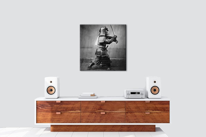 kampfbereiter Samurai-Krieger Format: 60x60 als Leinwandbild, Motiv fertig gerahmt auf Echtholzrahme