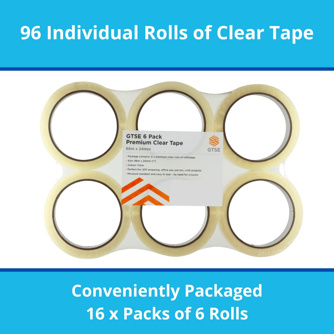 GTSE - Klebeband Transparent - 24 mm x 66 m pro Rolle, Geschenkpapier, transparentes Klebeband für W
