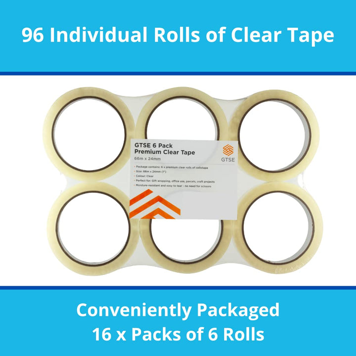 GTSE - Klebeband Transparent - 24 mm x 66 m pro Rolle, Geschenkpapier, transparentes Klebeband für W