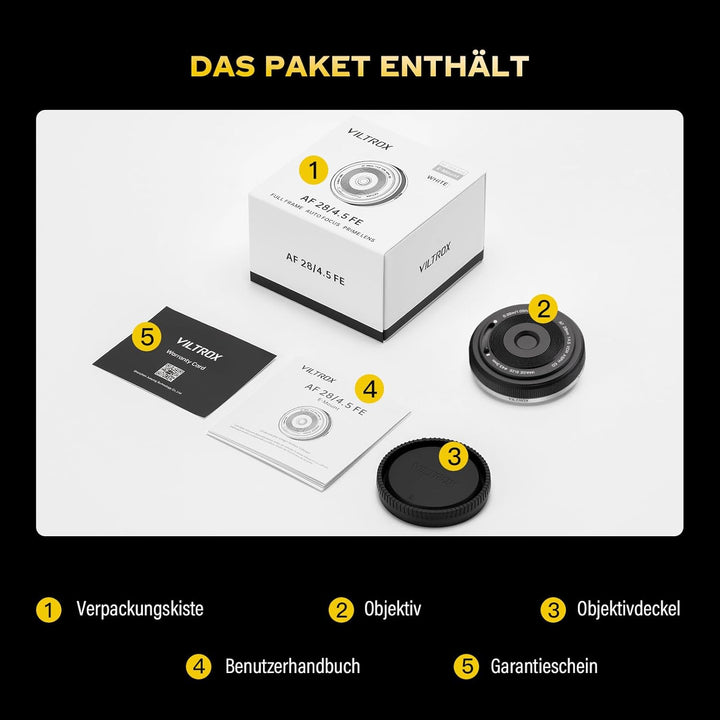 VILTROX 28mm F4.5 Ultradünn Pfannkuchen-Objektiv E-Mount Autofokus 28 mm f/4.5 FE Chip-Grösse Full F