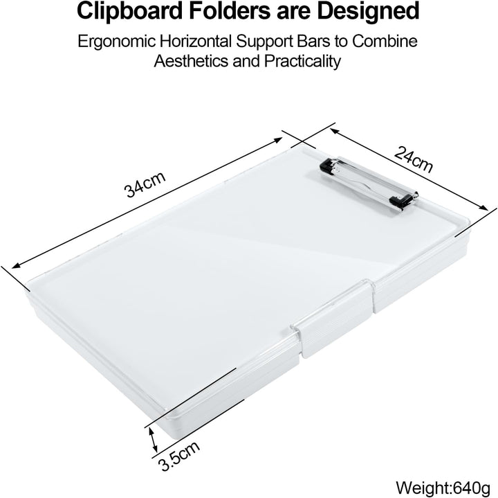 FRETONBA Klemmbrett a4 mit Aufbewahrungsfach,Kunststoff-Klemmbrett mit Ablage, Leichtes Zwischenabla