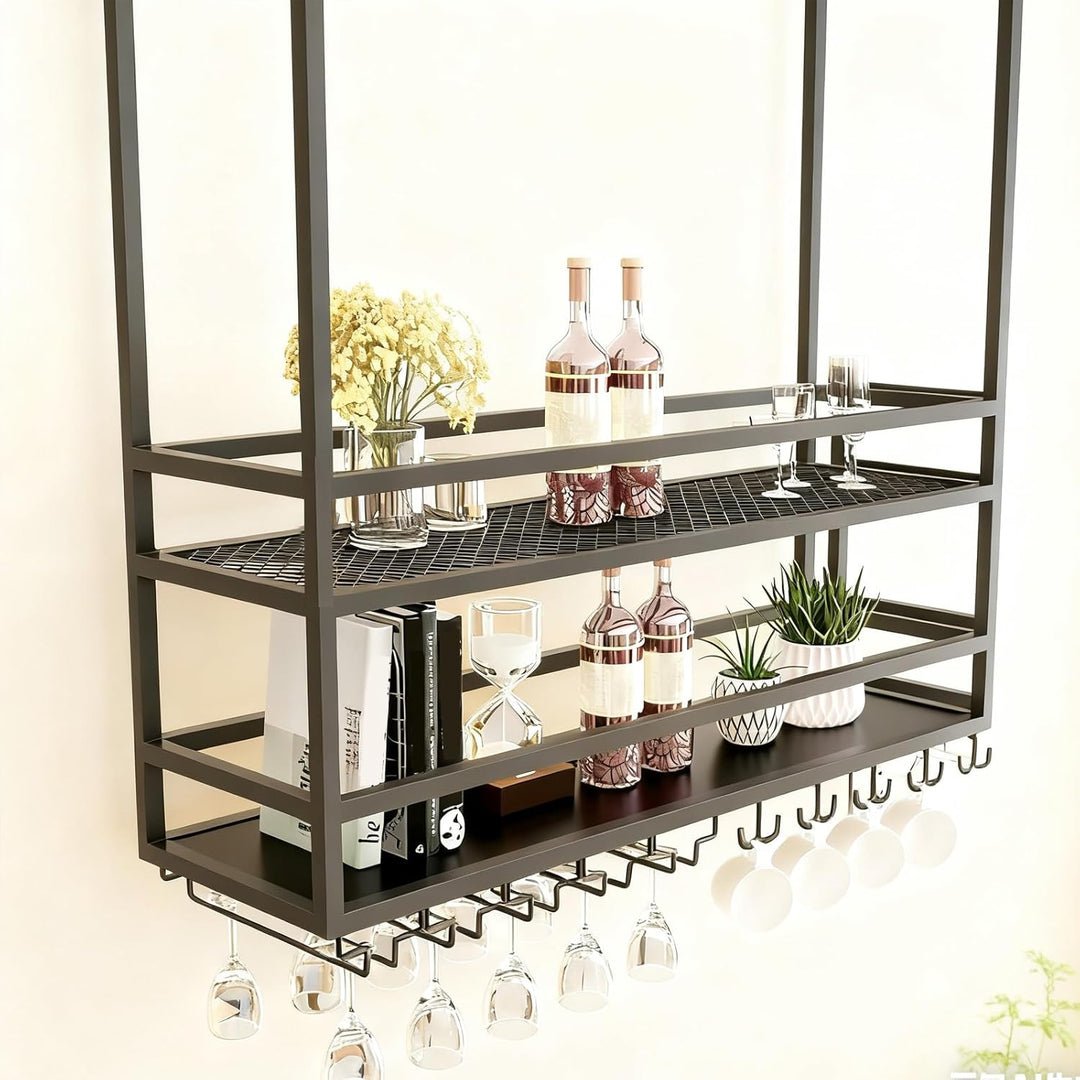 Deckenregal Weinregal, Hängend Metall Weinflaschenhalter, 2-Lagiger Wandmontage Wine Display-Ständer