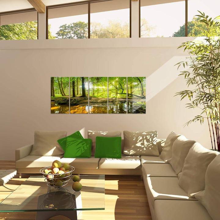 Runa Art Bild Wald Landschaft Wandbilder auf Vlies Leinwand 5 Teilig Wanddekoration Schlafzimmer Woh