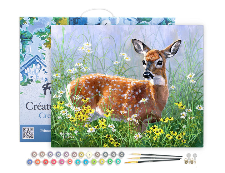 Figured'Art Malen Nach Zahlen Erwachsene Mit Rahmen Reh auf der Wiese - Paint by Numbers Basteln DIY