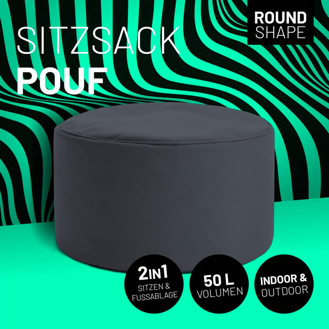 Lumaland Sitzsack Pouf (50 L) | Kompakter Sitzsack mit 3-in-1-Funktion: bequemer Hocker, praktisches