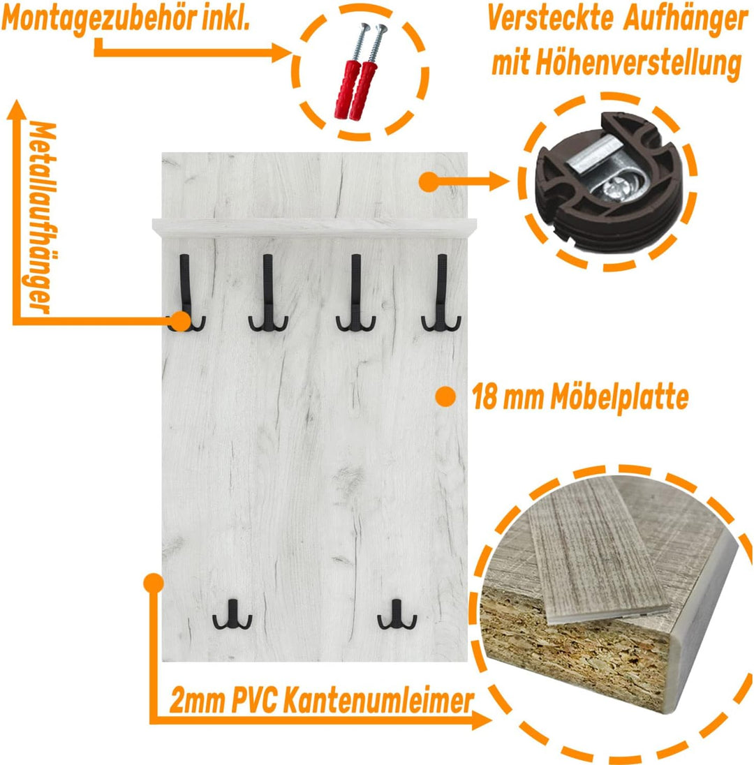 AKKE 100x60 | MAXI Garderobenpaneel Wandgarderobe Garderobe Wandpaneel Kleiderstange SCHWARZ | WHITE