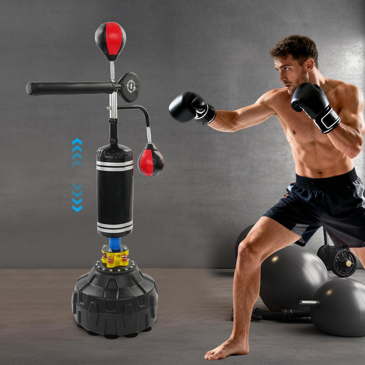 4 In 1 Punchingball &amp; Boxsack Stehend 160-210cm Höhenverstellbar Box Training mit 2 Speedbälle, 360°