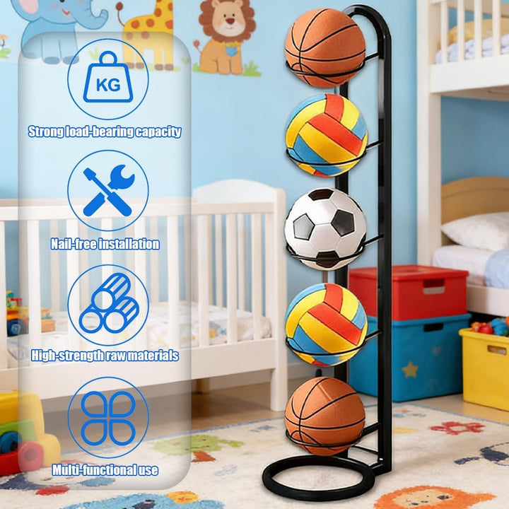 5 Stufiger Ballständer, Ballregal, Metall Balllagerregal, Ballhalter, Abnehmbares Standing Rack Halt