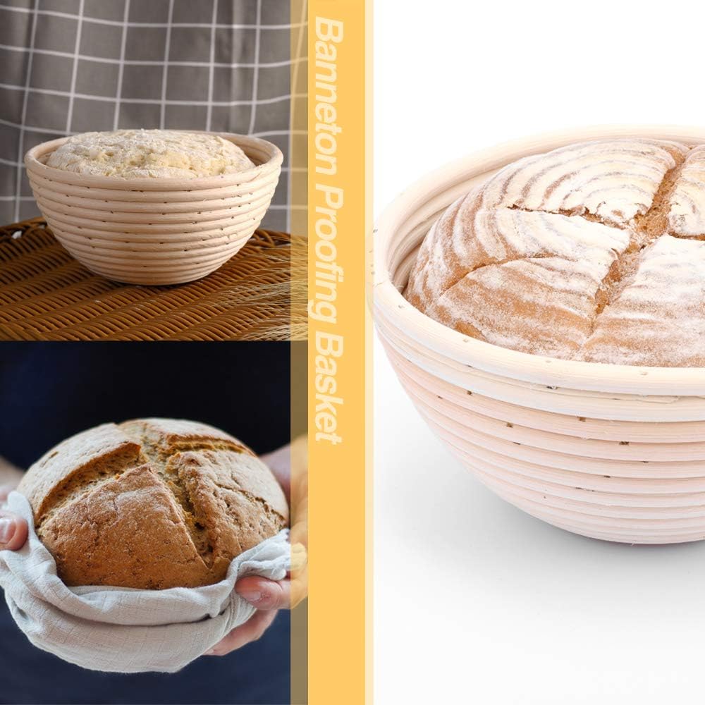 2 Pack 18cm Rund Gärkörbchen Banneton Brotform Korb,Handgewebter Natürlicher Rattan Gärkorb mit Lein