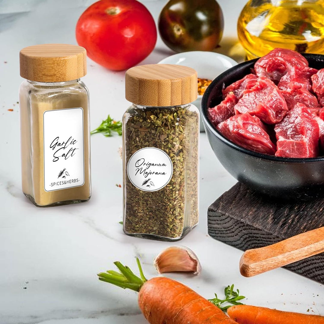 Gewürzgläser mit Bambusdeckel, 120 ml, Glas-Gewürzgläser mit Etiketten, minimalistische, leere Gewür