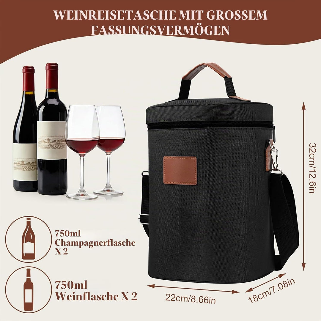 Kühltasche für 4 Flasche, Flaschenkühler für Unterwegs, Flaschentasche Isolierter Weintasche Biertas