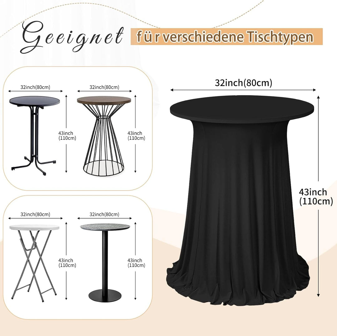 2er-Set schwarzer Stehtisch Hussen Stretch mit Rock, 80 x 110 cm,schmutzabweisend, knitterfrei, wasc
