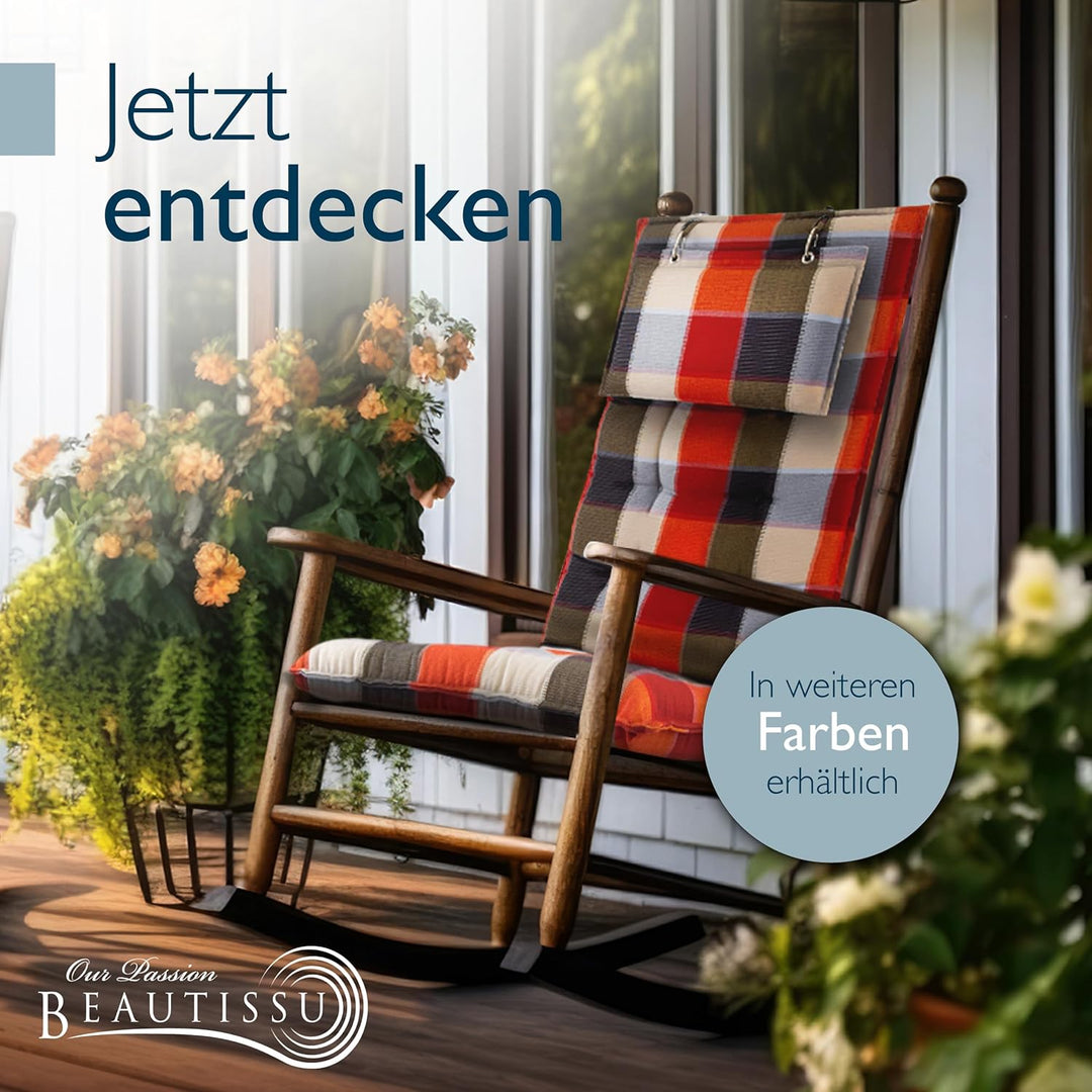 Beautissu 3er Set Premium Hochlehner Auflage Kopfpolster 120x50cm Sun-HL – 8cm Dick Polster Gartenst