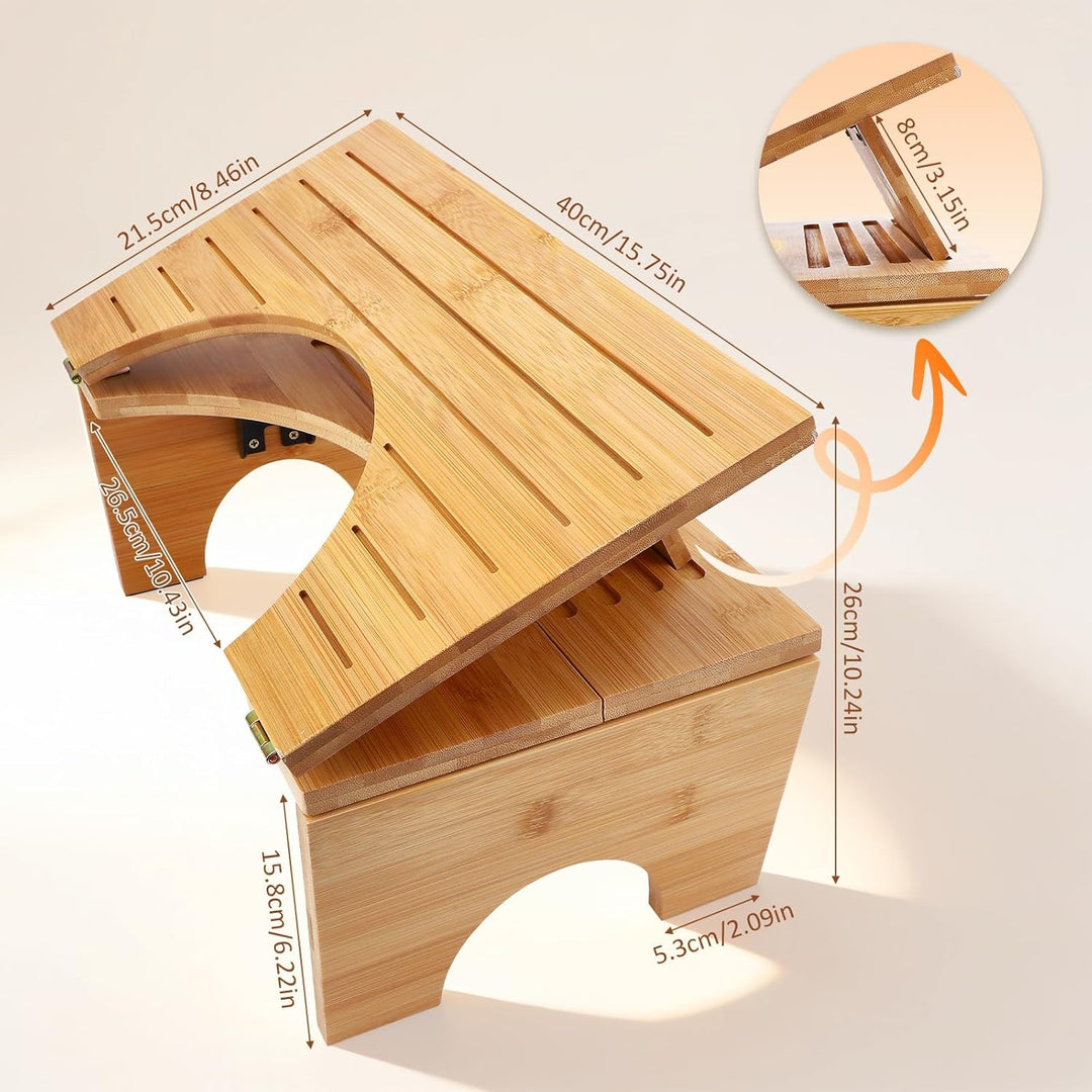 Klappbar Toilettenhocker aus Bambus,Toilettenhocker Erwachsene mit 4-stufige Winkelverstellung,Rutsc