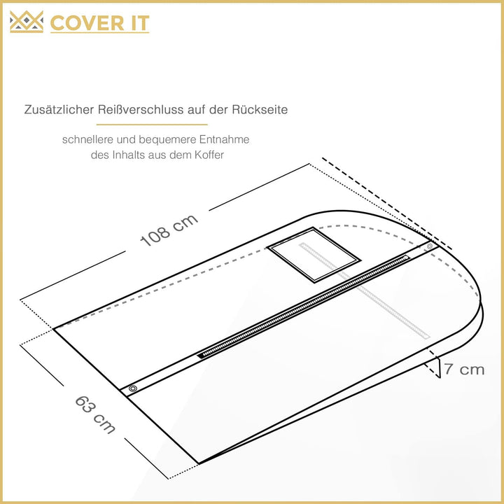 COVER IT Kleidersack Lang mit Reissverschluss für Reisen 100x60cm Grau 5er Set Kleiderhülle für Anzu