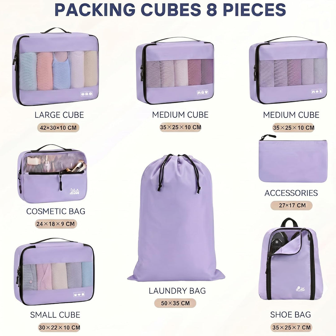 MURISE Koffer Organizer 8 Stück, Packing Cubes für Urlaub und Reisen, Packwürfel Packtaschen für Kof
