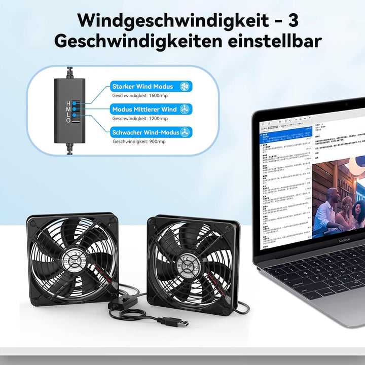 ELUTENG 2 in 1 USB Ventilator 140mm USB Lüfter 5V, Doppel PC Ventilator USB Computer Lüfter 140mm Kl