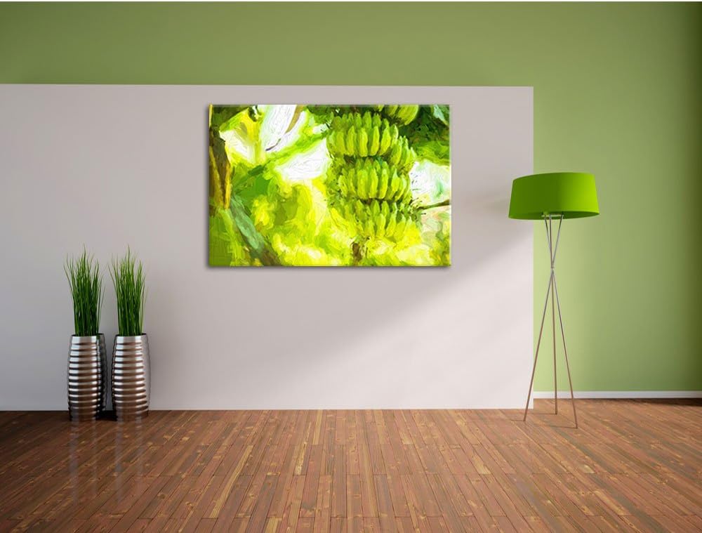 Pixxprint Bananen am Baum / 100x70cm Leinwandbild bespannt auf Holzrahmen/Wandbild Kunstdruck Dekora