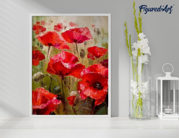 Figured'Art Malen Nach Zahlen Erwachsene Mit Rahmen Mohnfeld - Paint by Numbers Basteln DIY Bastelse