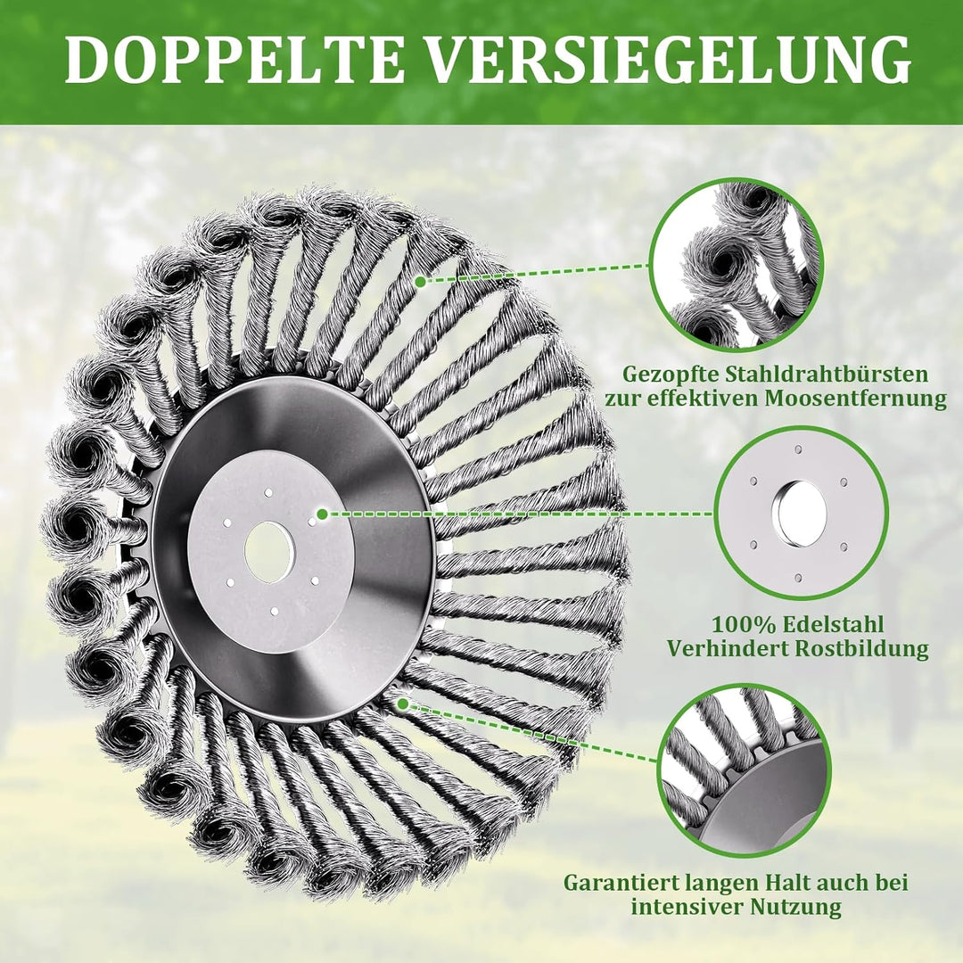 Profi Unkrautbürste Freischneider, Universelle Wildkrautbürste für Motorsensen 25,4mm Bohrung, Draht