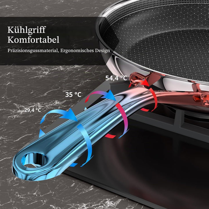 Innerwell 28 cm Edelstahl-Keramik-Bratpfanne, antihaftbeschichtet, frei von PFAS/PFOA/PTFE, geeignet