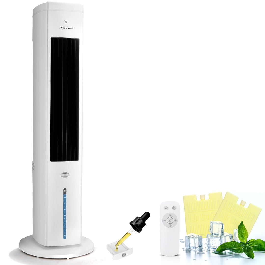 Taylor Swoden Turmventilator mit Wasserkühlung leise, 5-in-1 Luftkühler mit ION-Technologie & Aromad