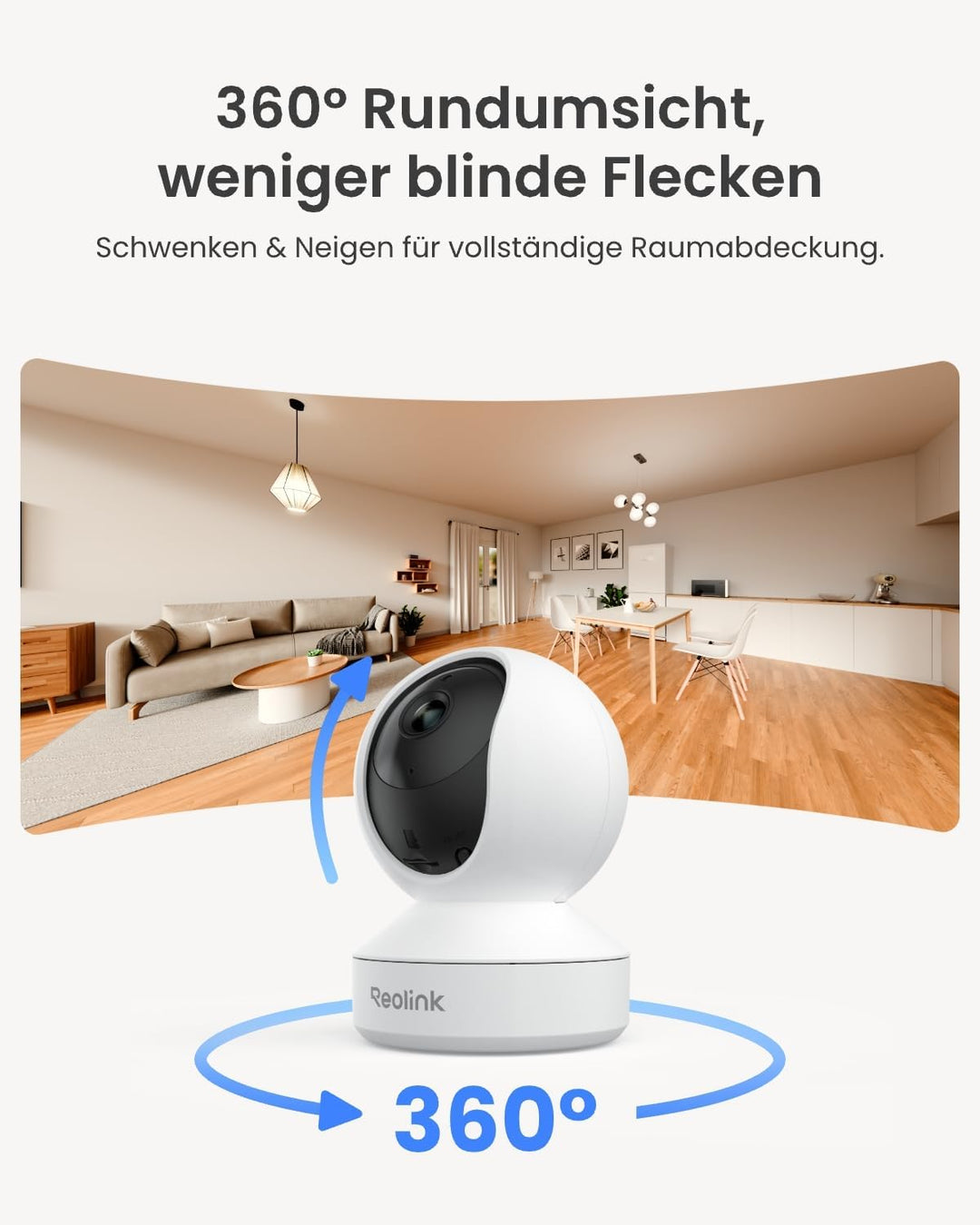 Reolink 2K 4MP WLAN Überwachungskamera Innen, 360°-Ansicht Baby Monitor mit Personen-/Tier-/Weinen-E
