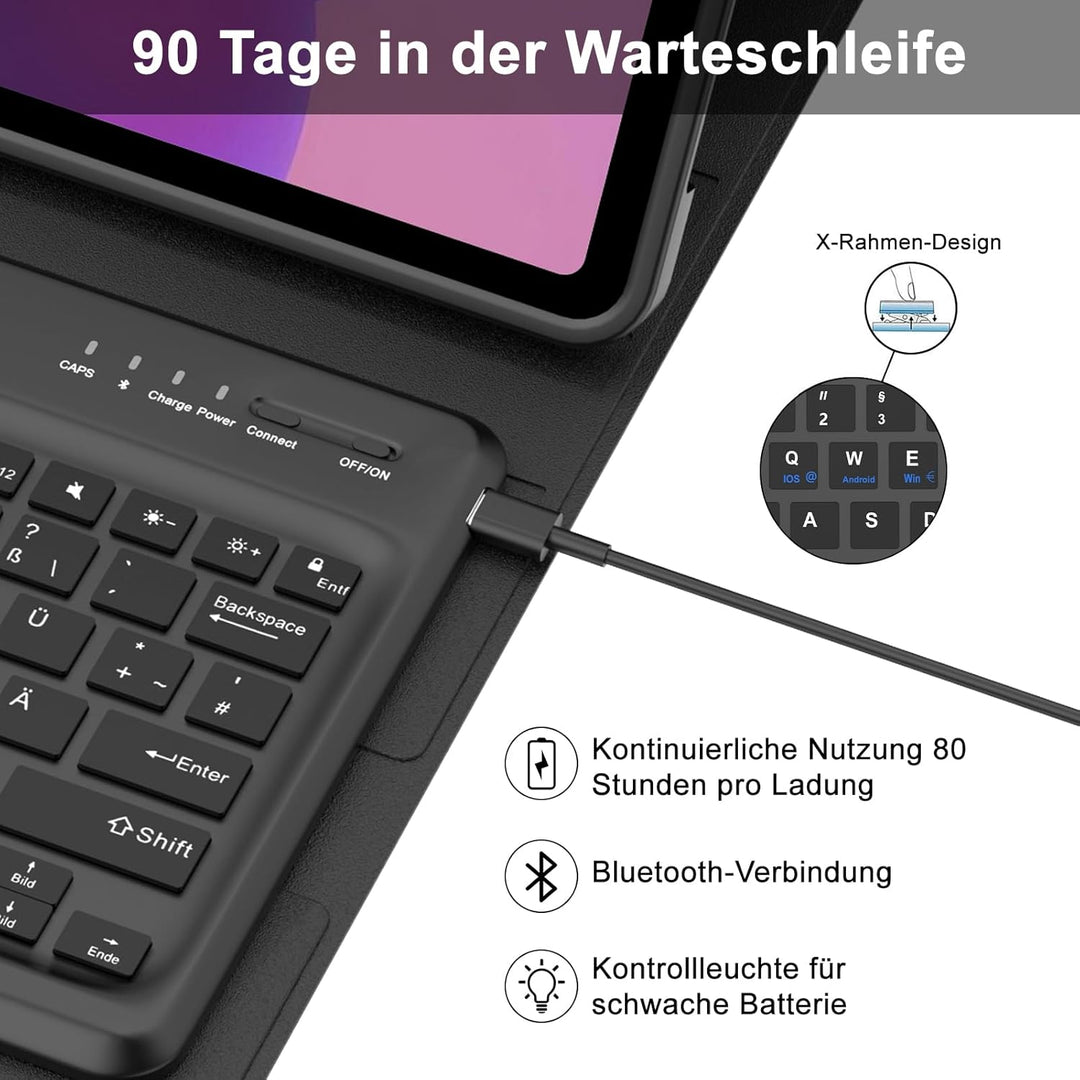IVEOPPE Hülle mit Tastatur für Lenovo Idea Tab Plus 12,1" 2025, Bluetooth Abnehmbare Magnetisch QWER