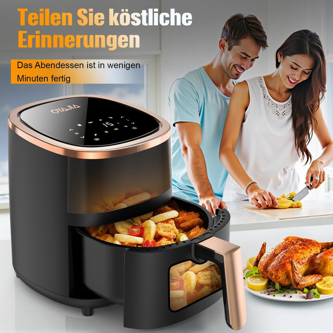 Heissluftfritteuse - 3,4 L kompakte Heissluftfritteuse für schnelle Mahlzeiten, Sichtfenster, Touch