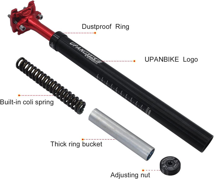 UPANBIKE Fahrrad-Sattelstütze, 400 mm Länge, φ27,2 mm, 28,6 mm, 30,9 mm, 31,6 mm, Stossdämpfer-Satte