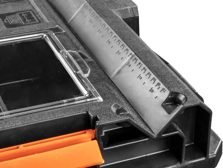 NEO TOOLS Modulkasten 200, zwei Organizer im Deckel, 2 regulierbare Fächer, Organizer-Deckel Polycar