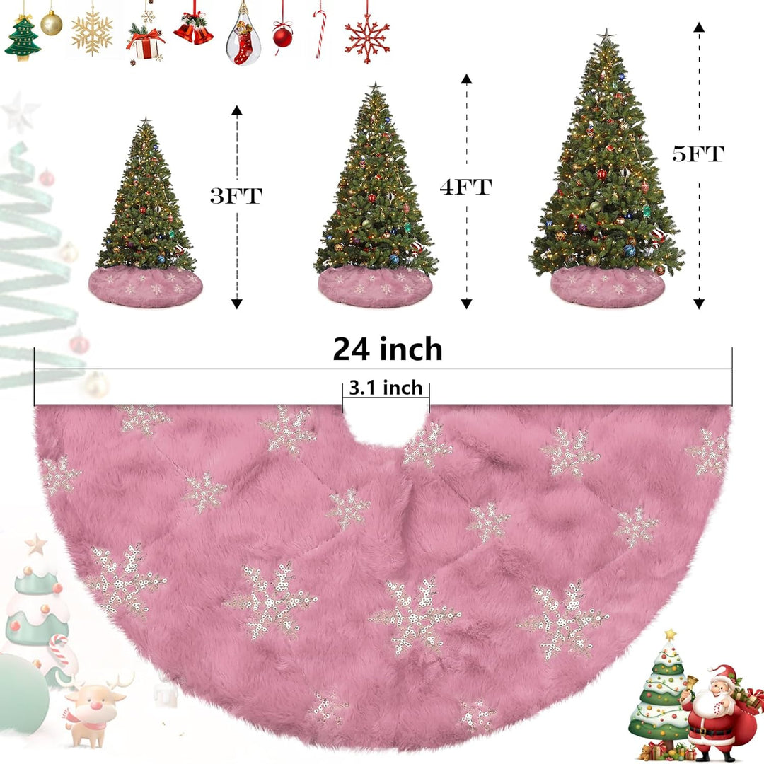 Weihnachtsbaum Decke Klein Rosa, 60cm Mini Tannenbaum Decke Kunstfell, Christbaumdecke mit silberner