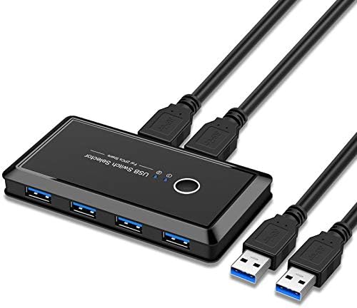 JSER KVM USB 2.0 oder USB 3.0 Switch Selector 2 Port PCs Sharing 4 Geräte für Tastatur Maus Scanner
