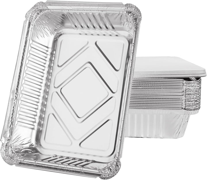 MIVIDE 50 Stück Grill Aluschalen mit Deckel, 1000ml Alu Grillschalen, Einwegschalen aus Aluminium fü