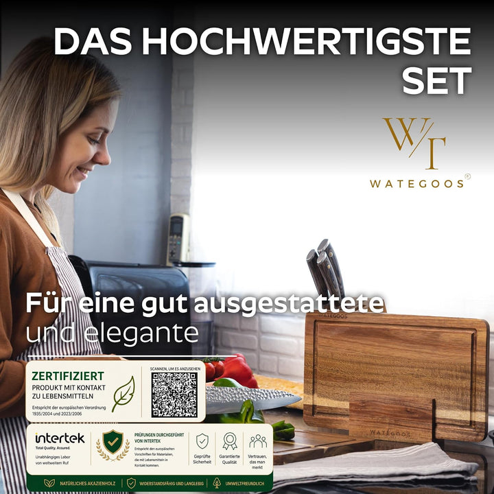 Schneidebrett aus Akazienholz mit Halter – 2 Holz Schneidebretter gross und klein – umweltfreundlich