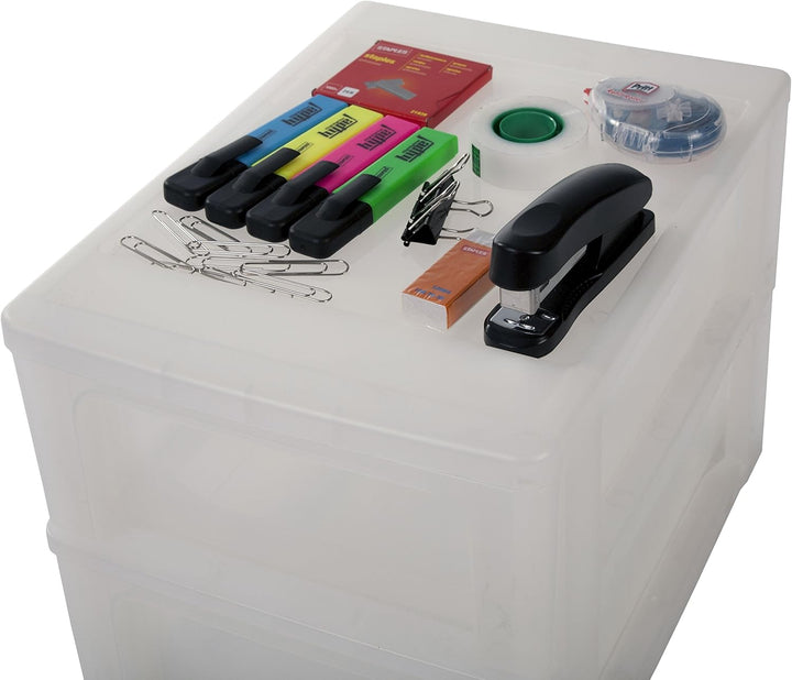 Iris Ohyama, Schreibtisch-Organizer mit 2 flache und 1 tiefe Schublade, Mattweiss, Easy-Pull-System,