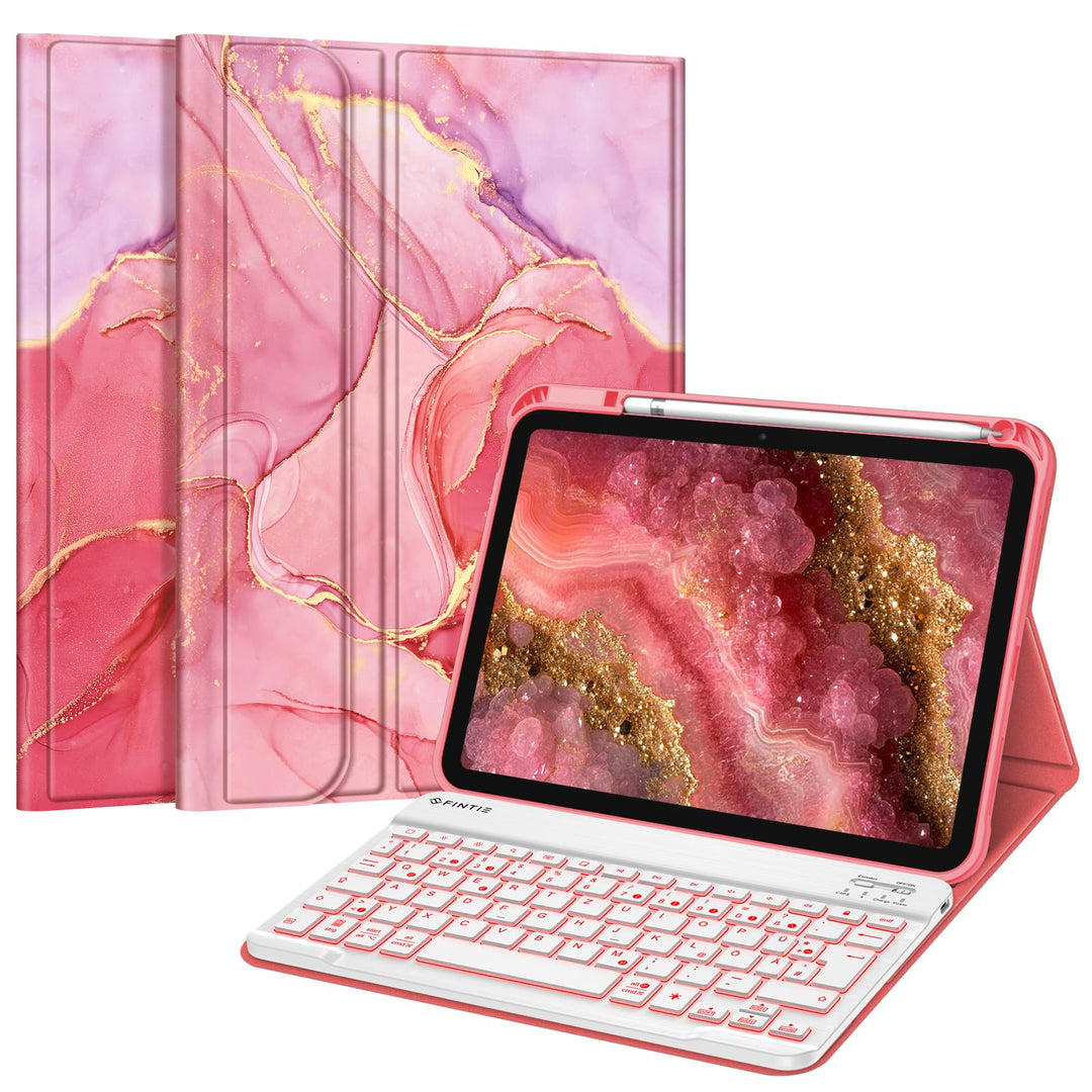Fintie Tastatur Hülle für iPad 10. Generation 2022 (10.9 Zoll), Keyboard Case mit 7-farbig Beleuchte